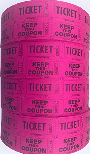 Ticket Guru-Raffle Tickets - (4 Rolls of 2000 Double Tickets) 8,000 Total 50/50 Raffle Tickets {Choose color combo below} ((4) MAGENTA rolls)