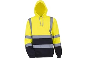 Men's High Visibility Hoodie Reflective Waterproof Jacket Warm Fleece-Lined Safety Work Hoodie with Reflective Stripes