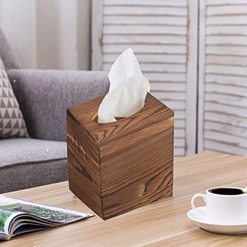 JOYOHOME Wooden Tissue Box Cover with Slide-Out Bottom Panel Square Farmhouse Tissue Box Holders Decorative Facial tissues Cube Box Holder for Bathroom, Bedroom, Dinner Table, Office. (Pine)