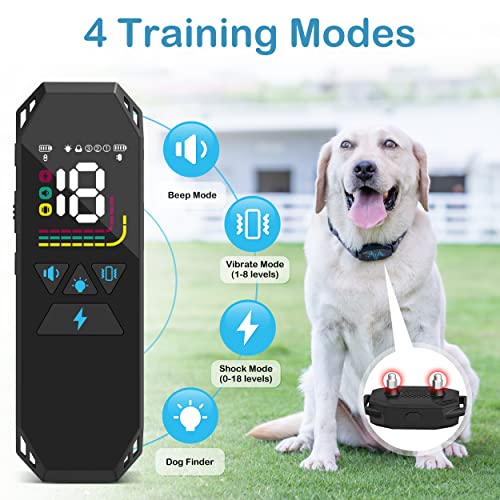 Dog Shock Collar, Bark Collar for Large Dog with 4 Training Modes Beep,Vibration,Electric Shock,Dog Finder,Rechargeable IP67 Waterproof E-Collar with Remote 2500FT for All Breeds, Sizes