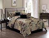 7 Pieces Multi Animal print Comforter set KING size Bedding Brown, Black, White -Zebra, Leopard, Tiger, Cheetah Etc.