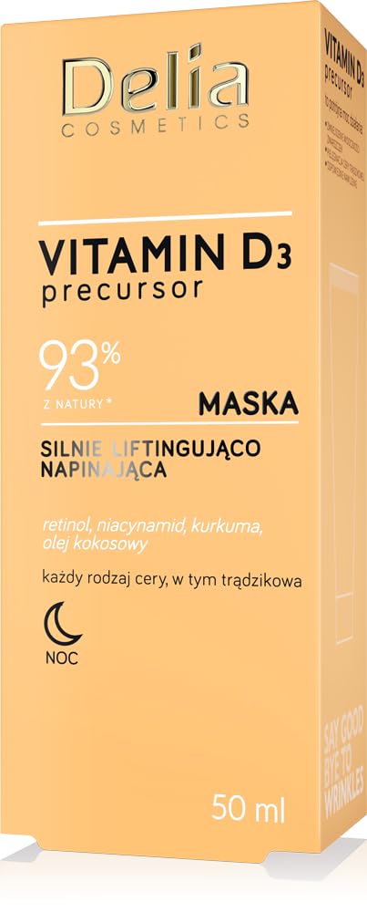Delia Cosmetics – Vitamin D3 Precursor - Strongly Lifting and Firming Mask – All Skin Types – Acne Skin – Hydrating – Minimisng Fine Lines – Retinol – Niacinamide – Tumeric – Coconut Oil – 50ml