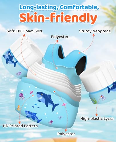 HeySplash Swim Vest for Kids, Toddler Pool Floaties Fit 22-30-40-50-60-66 Lbs, Children Puddle Swimming Jumper Jacket with Safety Buckle, Water Wing Arm Pool Float for Boat Swim Trainer Boy Girl 3-5-6