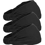 Mudder 3 Pieces Elastic Sports Headband Wicking Sweatband 5 Inch for Fashion, Yoga and Exercise (Black)