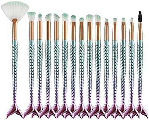 Makeup Brush Set, 15 pcs Mermaid Cosmetic Brushes Kit Kabuki Professional Foundation Powder Liquid Cream Eyebrow Eyeshadow Eyeliner Concealer Brushes Tools