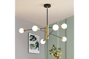 Deyidn Sputnik Chandelier Mid Century Modern Industrial E26 Pendant Lighting Chandeliers Ceiling Light Fixture Black and Gold Light for Living Room,Kitchen,Bedroom,Dining Room and Farmhouse