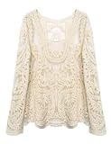 PrettyGuide Women's Semi Embroidery Floral Lace Blouse