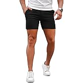 GINGTTO Mens Slim Fit Shorts Plaid Chino Short Tapered Leg Skinny Stretch