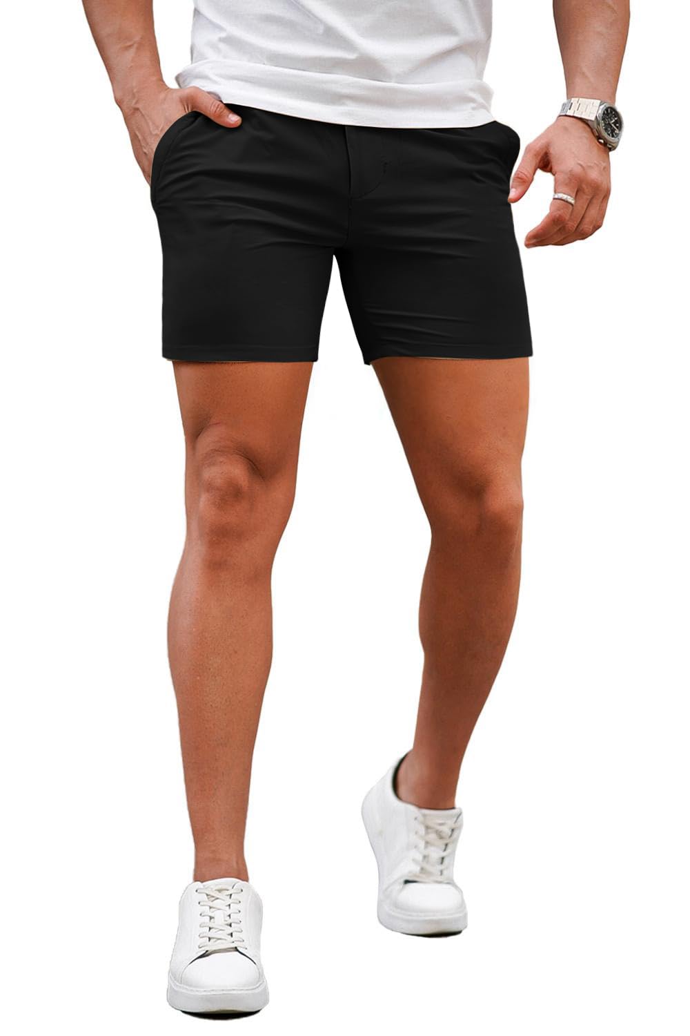 Photo 1 of GINGTTO Mens Slim Fit Shorts Skinny Chino Short Tapered Leg Stretch (Black,32-5'')