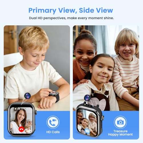 4G Montre Connectée Enfant, Montre Telephone Enfant avec GPS, Double Caméra, Appel Vidéo, Chat Vocal, SOS, Mode Classe, Lampe Torche, IP68, Podomètre, Cadeau pour Garçons Filles, Noir, Garantie 3 Ans