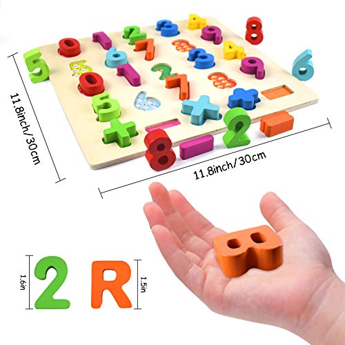 Supkiir Alphabet Number Puzzle, Wooden Pattern Learning Letters for Kids, Colorful ABC&123 Chunky Blocks Educational Toys for Boys and Girls