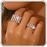 CIWEAI 2Pcs Gold Crystal Stretch Rings Set for Women Bling Rhinestone Elastic Knuckle Ring Sparkly Stretchy Stack Statement Finger Jewelry Silver Accessories