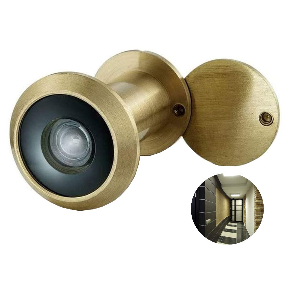 Door Viewer, Peephole with Rotating Privacy Cover, 220 Degree Wide View Angle Spy Hole Heavy Duty Solid Brass for 1-3/8" to 2-1/6" Doors for Home Office Hotel (Gold)