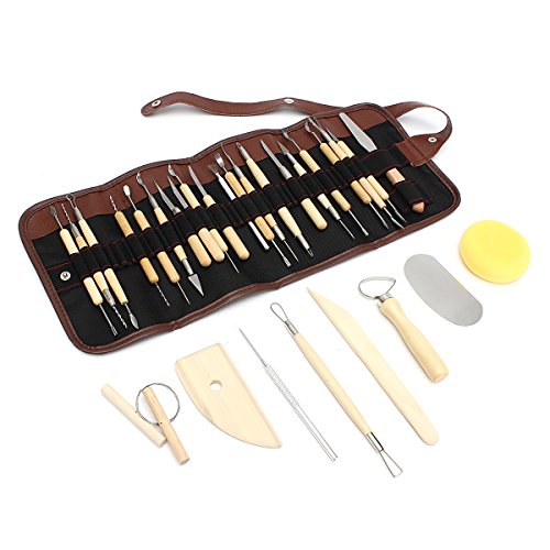 Skymore 30 pcs Ceramic Tool Kit , Pottery Clay Sculpture, Sculpting Tools Kit , Carving Modelling DIY Craft