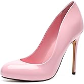 HAOZHAOTOU Unisex Men's Women's Round Toe High Heels Stiletto Pumps Patent Leather Heels Dress Party Shoes