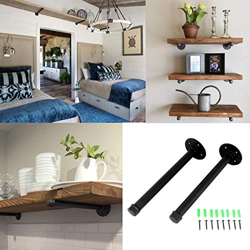 Yuanshikj 4Pc (8" deep 3/4" Pipe) Industrial Wall Mount Iron Pipe Shelf