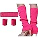 Song Qing Women 80s Dance Plain Ribbed Running Headband Wristbands Knit Crochet Long Leg Warmers Set