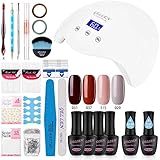 Gellen Gel Nail Polish Starter Kit Popular 4 Colors, with 24W Power Nail LED Lamp Base Coat Top Coat, DIY Nail Art Designs Home Gel Manicure Tools