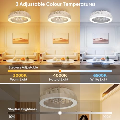 GLOFAN 46cm Ceiling Fan with Light and Remote Control, 6 Speed Silent Chandelier with Ceiling Fan, Timer, 3000k-6500k & RGB Ceiling Light Fan for Bedroom Living Room