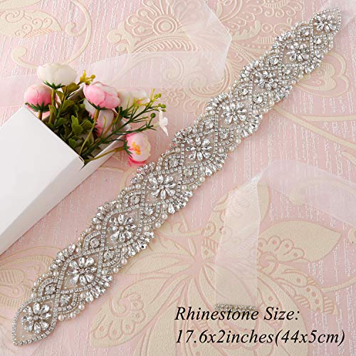 SoarDream Wedding Sash White Organza Ribbon-Crystal Beaded Belt Bridal Sash Wedding Belt for Bride - Thumbnail 3