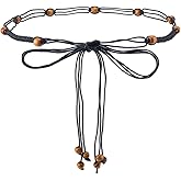 CRASPIRE Beaded Rope Belt Boho Tassel Belts White Bohemian Adjustable Handmade Cord Braided Long Skinny Strap Chain Wood Beads Western Woven Thin Tie for Women Lady Dress Cloth Skirt Wrap 67 Inch