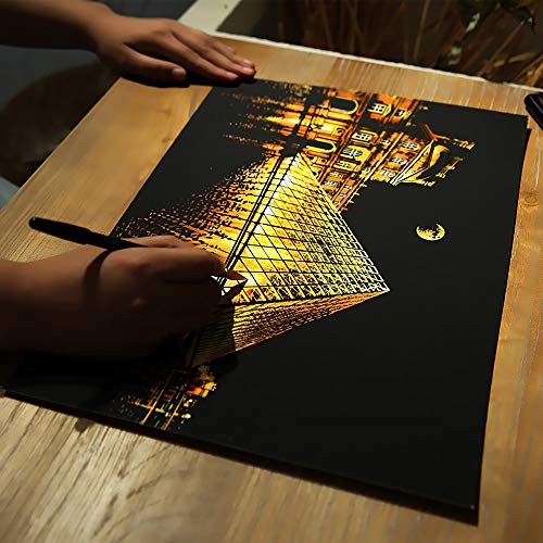 Scratch & Sketch Art Paper(16"x 11.2") for Kids & Adults, Rainbow Painting Night View Scratchboard, Painting Gift, Craft Kits : 2 Sheets Scratch Cards & Drawing Pen, Clean Brush (Paris & Louvre) - Thumbnail 5