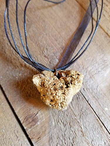 Gold Crystal Gem Stone On Ribbon Necklace Pendant Adjustable Length Rustic Outdoor Earth Jewelry