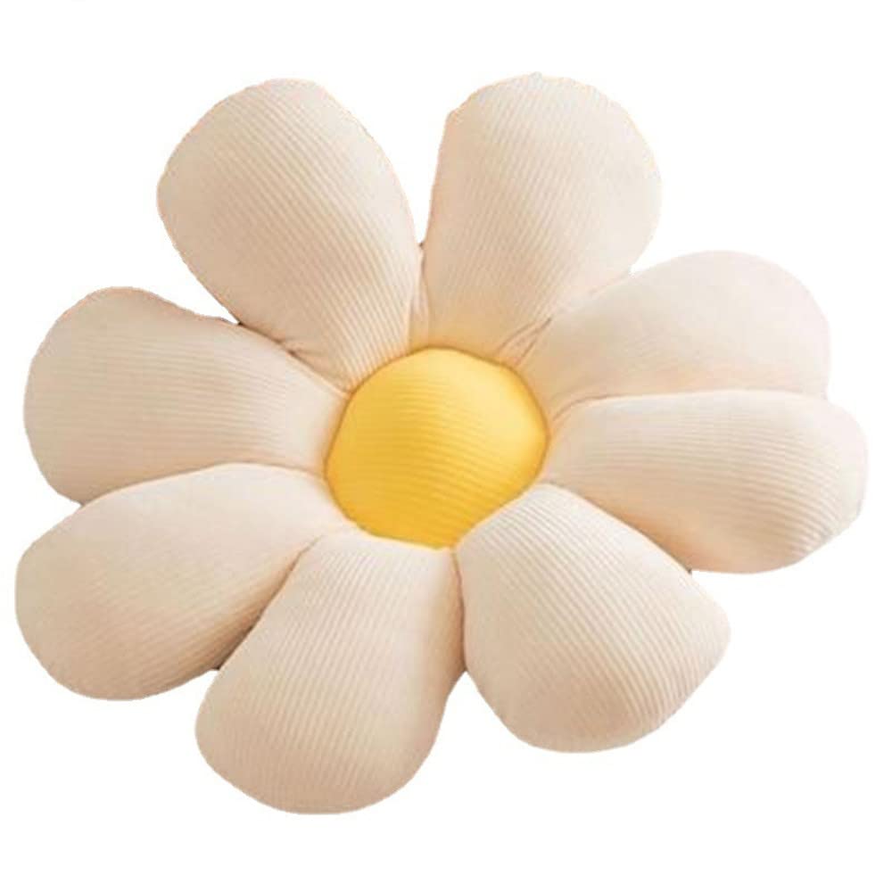 Flower Floor Pillow Daisy Flower Shape Cushion Cute Seating Pad Plush Chair Cushion Throw Pillow Home Decoration for Girls Women a Reading, Bed Room, or Watching TV (white yellow heart, 38cm)