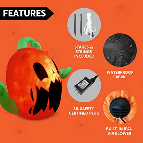 8ft Halloween Inflatable Carriage - Grim Reaper Driving Pumpkin With LED Lights