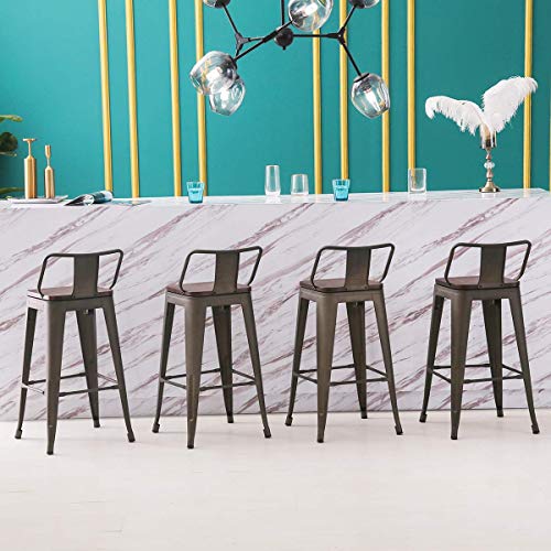 HAOBO Home 26" Low Back Metal Counter Stool Height Bar Stools with Wooden Seat [Set of 4] for Indoor/Outdoor Barstools