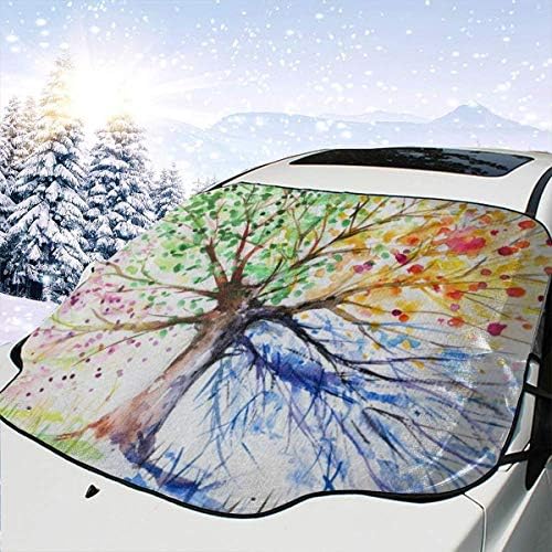 TianHeYue Four Season Tree of Life Painting Windshield Snow Cover Sun Shade Wiper Protector Keep Your Vehicle Exterior Ice-Free Fits Most Cars Vans and SUVs