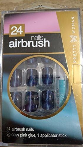 Pretty Woman 24 Airbrush Nails Dark Navy Blue Lightning Bolts Square Shaped Glue Press-on Nails Quick Manicure Set