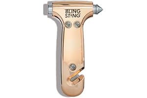BLINGSTING Safety Hammer - Emergency Automotive Escape Tool with Window Breaker, Seat Belt Cutter & Adjustable Car Visor Strap - Tempered Glass Breaker - Steel Blade - Rose Gold (1 Count)
