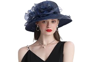 CAYSEP Women Organza Kentucky Sun-Hats - Wide-Brim Flower Church Hats Beach Derby Hat for Tea Party Wedding Bridal Dress
