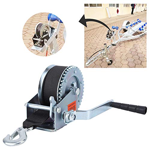 Qiilu 1200lbs Heavy Duty Hand Crank 6m Nylon Strap Hand Winch Fortrucks, Trailers and Other Mobile Applications - Image 5