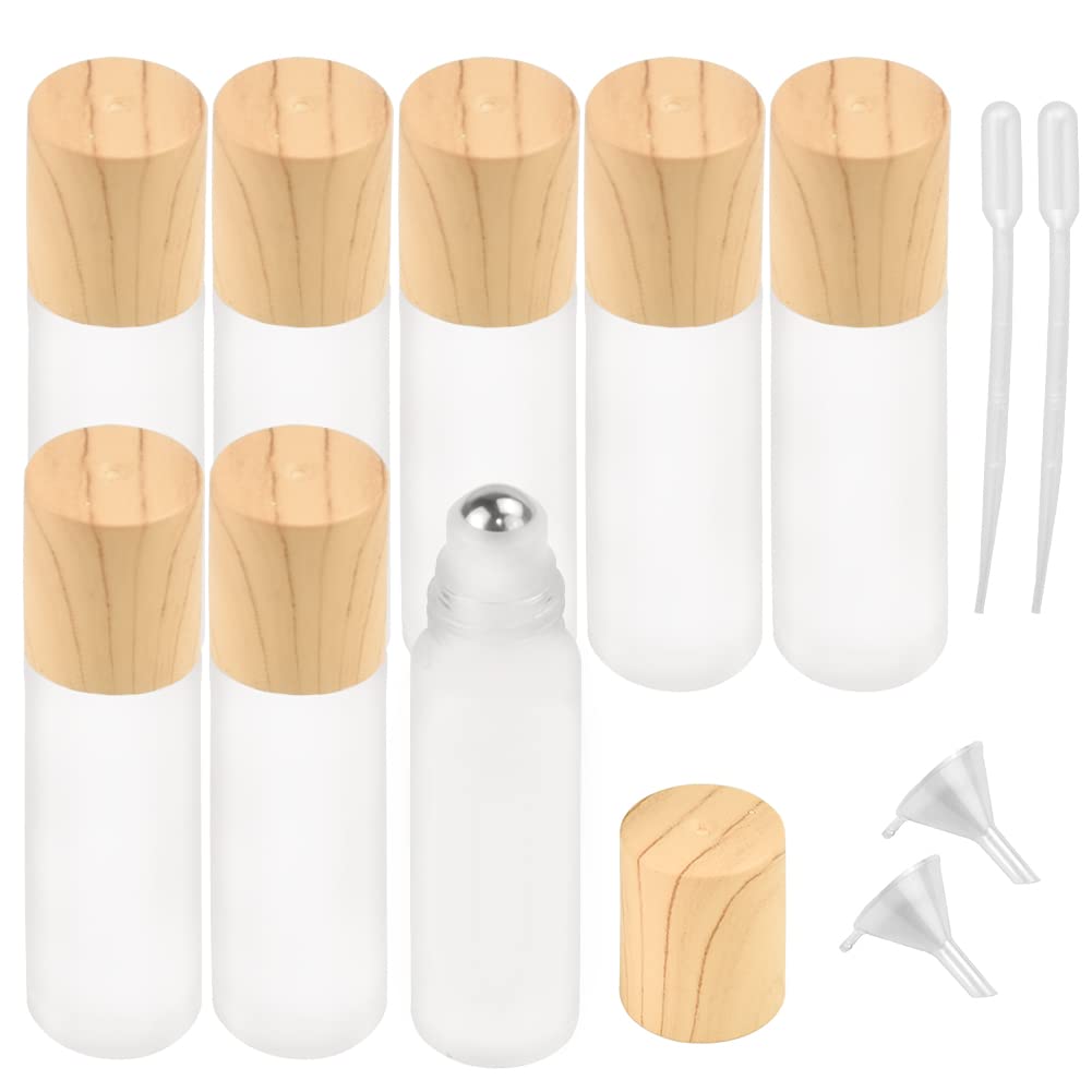 CODIRATO 8 PCS Essential Oil Roller Bottles with Funnel and Dropper Refillable Clear Thick Glass Essential Oil Roller Bottles with Stainless Steel Roller Balls (10ml)
