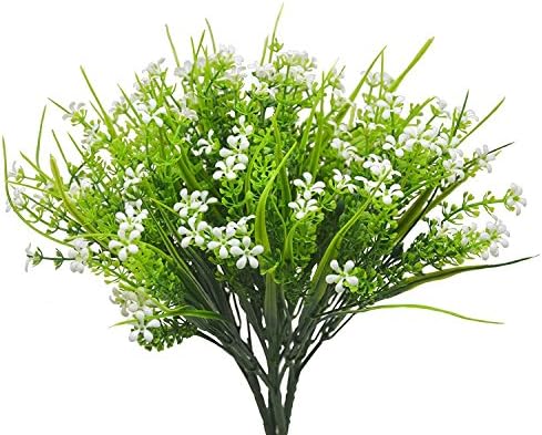 Artificial Flowers for Decoration, 4Pcs Faux Lifelike Plastic Camuning Shrubs Plants Simulation Greenery Bushes Indoor Outside Home Garden Office Wedding Decor, White