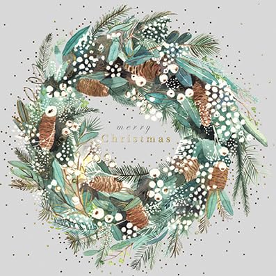 Pack of 6 Charity Christmas Cards (PH-CHPT0063) - Festive Wreath, Pine Cones and Berries - From Paper House