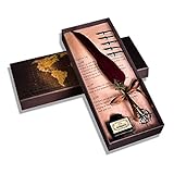 Antique Copper Feather Pen with Ink and Steel Tips Calligraphy Quill Pen Gift Set (wine) Back to School Gift