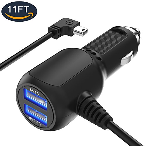 Garmin Nuvi Car Charger, APPHOME 2 USB Ports 12V/36V 3.4A Car Vehicle Power Charger Adapter Built-in Mini USB Cord Cable for Garmin GPS Nuvi 57LM C255 2539LMT 2597LMT Dashcam