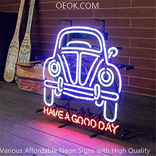 OEOK Vintage Car Garage Have A Good Day Real Glass Neon Sign Beer Bar Pub Light Handmade Virtual Artwork Room Wall Home Decor