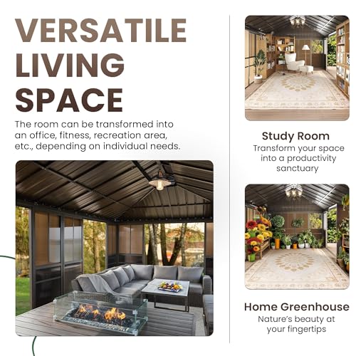 EROMMY 12x24 Enclosed Hardtop Gazebo Sunroom with Sliding Doors, Galvanized Steel Roof image 20