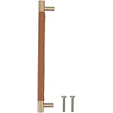 Marhynchus Luxury Leather Drawer Pulls - Light Brown Brass Cupboard Bar Pull Handle for Home Wardrobe Drawer