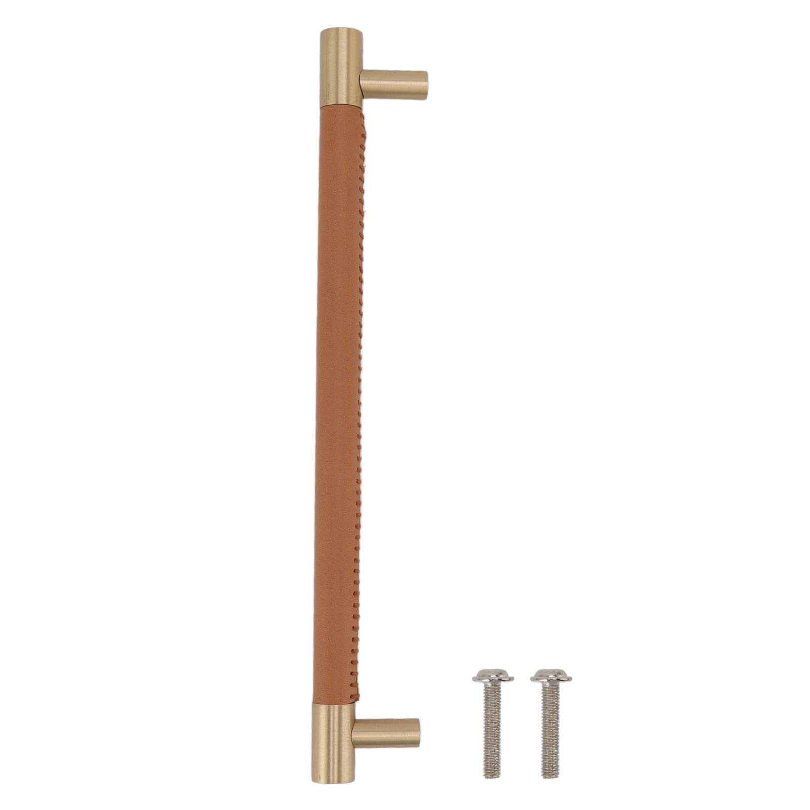 Fabater Cabinet Door Handle, 224mm Hole Centre Leather Brass Kitchen Drawer Pulls Cabinet Handle, Light Luxury Handle for Wardrobe, Drawer, Suitcases, Cabinets, Doors (Light Brown)