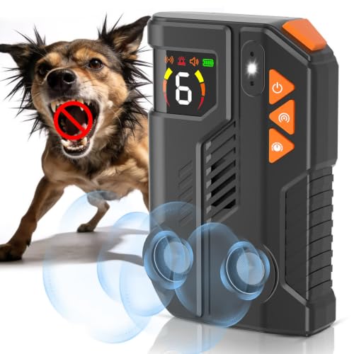 Dog Barking Deterrent Device with AI Detection IPX6 Rechargeable 6x3 Levels | AI Detection 2 Enhanced Emitters 6 Sensitivity 3 Intensity 4 Modes IPX6 Rechargeable 2200mAh Up to 60 Days 15M Range