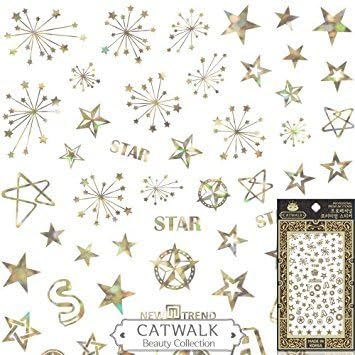 Catwalk Premium Peel-N-Stick Holographic Nail Stickers (Gold Star Metallic)