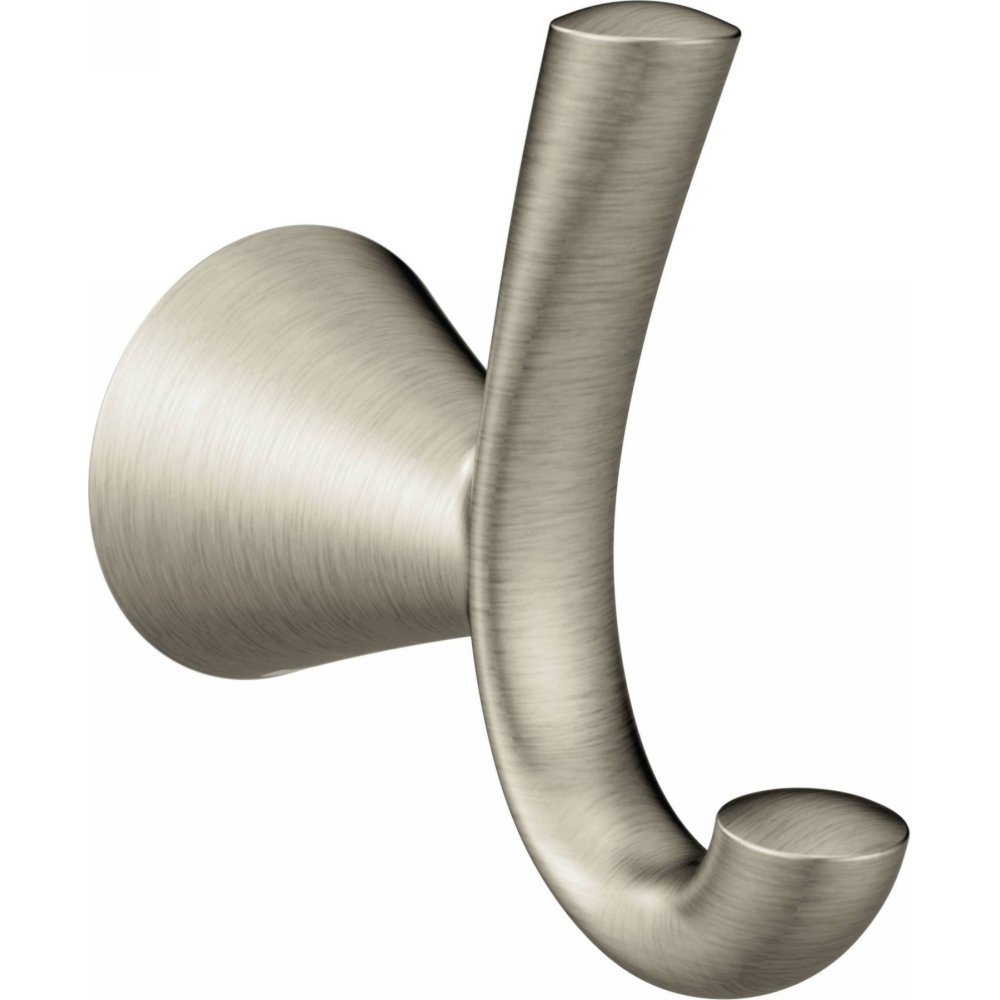 Photo 1 of Moen Glyde Brushed Nickel Robe Hook, Double Wall Mounted Hanger for Towel or Bath Robe, YB2303BN