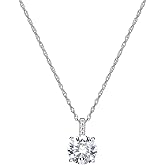 MISS MIMI Solitaire Cubic Zirconia Necklace for Women, 1–3 CT Round,Heart,Princess Cut CZ Options, Bezel or Prong Set in 925 Sterling Silver, Adjustable 16–20" Minimalist Everyday Jewelry