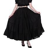 Wevez Women's Flowy Renaissance Long Maxi Tiered Peasant Dance Skirt, Plus Size 0X to 3X
