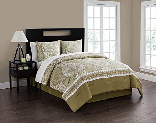 Quinn 8 Piece Bed In A Bag Ensemble, Damask Design With Moroccan Inspirations, Impeccably Updates Bedroom Decor, 100% Polyester (Mustard, King)
